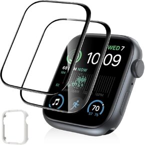 YMHML 2 Pack Apple Watch 44mm Screen Protector SE (2nd Gen)/SE Series 6/5/4، زجاج مقسى ثلاثي الأبعاد غطاء كامل مضاد للخدش حساس باللمس عالي الدقة لملحقات iWatch، مع أداة التثبيت in Kuwait