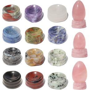 Gemstone Sphere Stands Mix 6PCS, Crystal Display Stand, Hand Carved Natural Mini Display Stand Base Stone for Gemstone Egg, Crystal Balls, Sphere Home Decor(Base Only)
