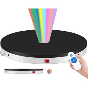 Colored Lights Rotating Display Stand 21 Adjustable Color Motorized Rotating Display Stand with Breathing Light Mode for Crystals Art, Glass Cup ,Jewelry Displaying(black)