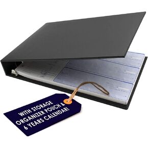 Business Checkbook Binder 7 Ring, 600 Checks Capacity, for 9 x 13 (3 Checks Per Page) Sheets, with Zippered Pouch Organizer & 6 Yr Calendar, Professional Business Check Book Cover, Executive Supplies