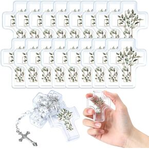 50 Pcs First Holy Communion Cross Shape Box Baby Rosary Cross Jeweled Trinket Box with Sticker 2.05" x 2.64" Decorative Keepsake Jewelry Boxes Ring Holder Home Decoration in Kuwait