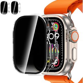 [2 Pack] YMHML Apple Watch Ultra 2 Privacy Screen Protector Case 49mm, Anti Spy Tempered Glass Film Hard PC Bumper Case Anti-Peeping Protective Cover for iWatch Ultra/Ultra 2(2023) Accessories, Black
