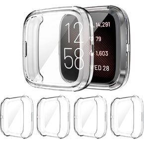 حزمة من 4 قطع من SENGKOB متوافقة مع حافظة واقي الشاشة Fitbit Versa 2، حافظات حماية كاملة مطلية بمادة TPU الناعمة لساعة Fitbit Versa 2 الذكية (شفاف + شفاف + شفاف + شفاف) in Kuwait