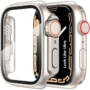 Tensea for Apple Watch Screen Protector Case Series 9 8 7 41mm【Apple Watch Ultra Style Case】, iWatch Protective Face Cover Look Like Ultra with Tempered Glass Film for Women Men (41 mm, Starlight)