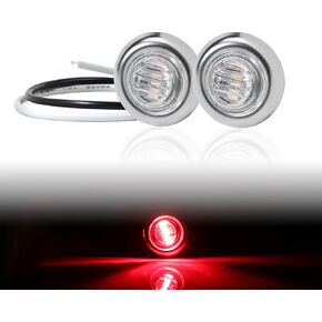 TMH (Pack of 20) 3/4 Inch Mount Clear Lens RED LED + Stainless Ring Cover Grommet Clearance Button Marker lights Side LED marker Indicator Turn Signal for trailer Truck RV Car Bus Van