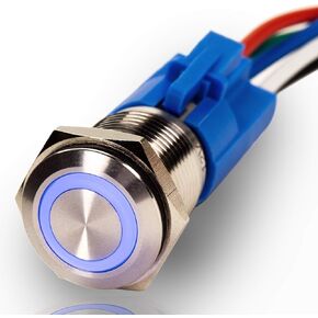 الأزرق LED 5A 16mm زر التبديل 12V LED مقاوم للماء الفولاذ المقاوم للصدأ جولة 1NO / 1NC مع الأسلاك تسخير