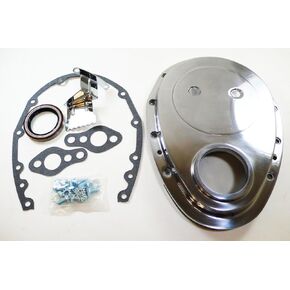 Compatible/Replacement for Chevy Small Block 283-305-327-350-400 Aluminum Timing Chain Cover Set - Polished