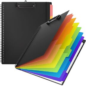 Plastic Clipboard Folio Folders with 2 Legal Pads for Letter Size,Hardcover Storage Clipboards,6 Extra Plastic Colour Dividers with 12 Pockets,for Office Nurses School