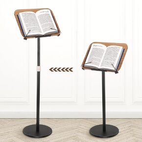 Book Stand for Reading Hands Free,Standing Bible Laptop Projector Recipe Tablet Stand for Display,Height & Flat Plate Adjustable for Podium Stand,Wooden Floor Recipe Book Holder with Clip