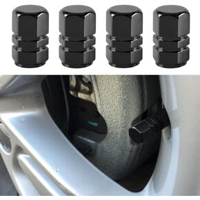 4PCS Car Tire Stem Valve Caps, Auto Hexagon Shape Dustproof Tire Cap Wheel Tire Valve Covers, Car Leak-Proof Air Protection Accessories for Cars, SUVs, Motorcycles, Bikes (Black)