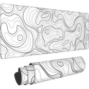 Large Gaming Mouse Pad Black Topographic Contour Mouse Pad Extended XL Long Mousepad Big Desk Mat with Stitched Edges & Nonslip Rubber Base for Company Office Work, 31.5 X 11.8 Inch