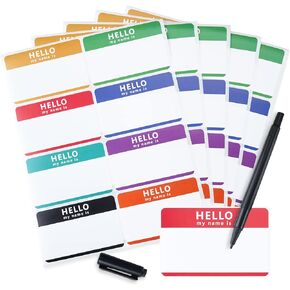 Name Tags Stickers 352 Pcs (3.5 x 2.25 Inches) with Waterproof Marker–Assorted Large Name Tags for Clothes with Colorful Border & Strong Adhesion on Fabric, Paper, Plastic-Ideal for Home & Office