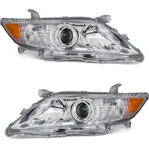 Compatible with 2010 2011 Toyota Camry Headlights Chrome Housing Amber Reflector Clear Lens Driver and Passenger Side