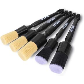 5pcs Car Detailing Brushes Set, Boars Hair Auto Car Detail Brush Kit No Scratch, Ultra Soft Car Duster Brushes Perfect for Interior, Exterior Cleaning, Wheels,Tires,Leather Seats…