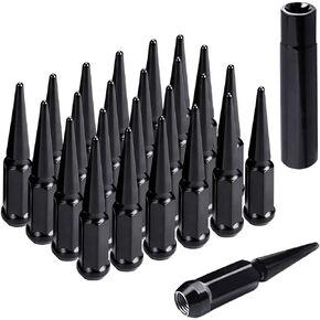 Set of 24, 14 mm x 1.5 Wheel Spike Lug Nuts, M14x1.5 Conical Bulge Seat, Closed End Spiked Lug Nuts with 1 Socket Key for Silverado Sierra 1500Aftermarket Wheel