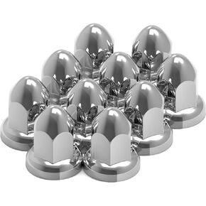HD Driven 33mm Nut Cover Plastic Bullet Hex Push On, 10/cd – Wheel Lug Nut Covers for Semi-Trucks, Rustproof ABS Chrome Plastic, Universal Fit, Easy Snap-On Installation