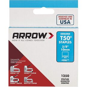 2 Pack Arrow Fastener 506 T50 3/8" Flat Crown Heavy Duty Steel Staples 1250 per Package