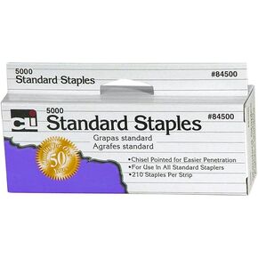 Charles Leonard High Capacity Standard Staples, 5/16 Inch Leg Length, Silver, 5000/Box (84516)
