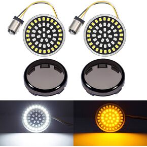 PBYMT 1157 LED Front Turn Signal Light 2" Bullet Smoke Lens Cover Kit Compatible for Harley Davidson Dyna Softail Touring Road King Electra Street Glide 1997-2024