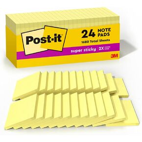 Post-it Super Sticky Notes، 24 لوحة ملاحظات لاصقة، 3 × 3 بوصة، اللوازم المدرسية، المنتجات المكتبية، ملاحظات لاصقة للأسطح الرأسية، الشاشات، الجدران والنوافذ، أصفر كناري