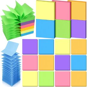 24 حزمة ملاحظات لاصقة 3 × 3 عبوات 1200 ورقة ملاحظات لاصقة ملونة ذاتية اللصق للوازم المكتب المنزلية (لون فاتح، خط)
