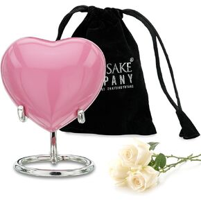Keepsake Company's Heart Shaped Mini Pink Urn for Human Ashes with Display Stand - Small, Decorative, White Metal Heart Urn for Ashes - Perfect Heart Urns - Baby Urn - Tiny Urn - Pet Urn - Cat ERN