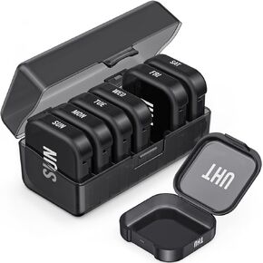Daily Pill Organizer with 7 Large Separate Compartments, Portable Pill Box 7 Day for Pocket, Arthritis-Friendly Medication Organizer with Dual Protection for Big Vitamins, Fish Oils (Black)
