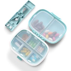 Moisture Proof Pocket Pharmacy with Labels, Pill Pockets to Hold Pills, Vitamins, Travel Medicine Organizer, Pill Cutter Pill Splitter for Small Pills Stainless Steel Blade (Beige)