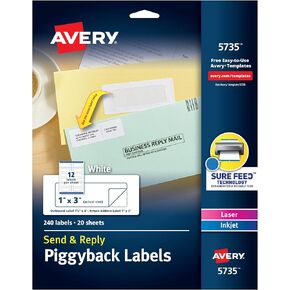 Avery Send & Reply Piggyback Mailing Labels 0, 1 x 3, Pack of 240 (5735)