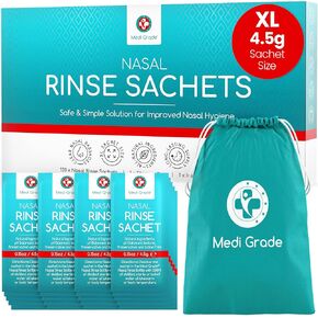 Medi Grade Sinus Rinse Packets – Nasal Rinse Essentials Kit of 130 x Salt packets and Convenient Storage Bag - Enjoy Effortless Nasal Irrigation at Home or On the Go with Our Nasal Rinse Saline Packet