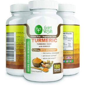 Turmeric Curcumin and Ginger Supplement with Black Pepper (Bioperine), 95% Curcuminoids, for Joint Comfort and Mobility, Non-GMO & Gluten Free, Made in USA, 180 Vegan Pills
