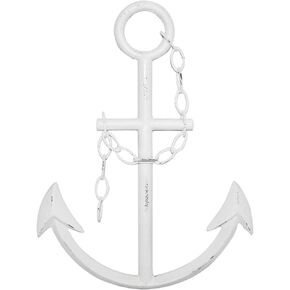 Wall Charmers 16" Rustic Cast Iron Metal Anchor Wall Decor - Boat Anchor Farmhouse Decor - Handmade Nautical Decor (White)
