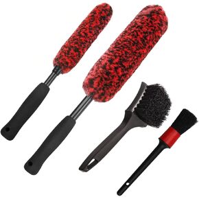 Wheel Brush Kit for Cleaning Wheels and Tires(4 Pack), 2X Soft Wheel Cleaning Brushes, Detailing Brush and Stiff Tire Brush, Durable Car Wheel Rim Brush Kit for Car Rim and Tire Detailing