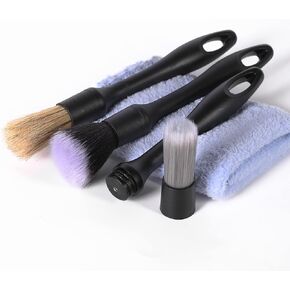 Car Detailing Brush Set Natural Boars Hair Ultra-Soft Cleaning Tool Auto Detail Brushes Kit to Wash Vehicles Interior Exterior Trim Wheel Rim Automotive Engine Dashboard Leather