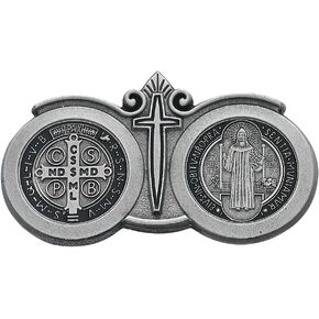 Pewter Saint Benedict Auto Visor Clip with Black Enamel Detail