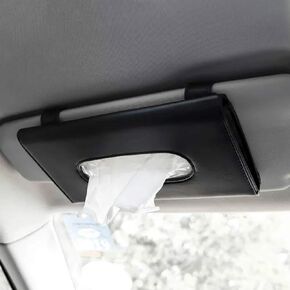 Visor Tissue Box Holder - PU Leather Van Truck Vehicle Car Tissues Case Dispenser for Backseat and Sun Visor, Refill Paper Included (Black)
