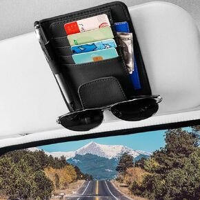 1PCS Large Leather Car Visor Organizer Clip for Trucks/SUV, Car Card Sleeve Pocket Organizer, Car Visor Document Holder, Card, Sunglasses, Car Registration/Drving License, Insurance Info, Pen, Note