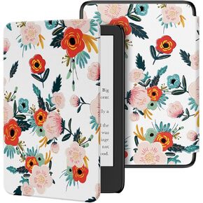 Ayotu Slim Case for 6" All-New Kindle (11th Generation 2022 Release), PU Leather Cover with Auto Wake/Sleep, Only for Basic Kindle 2022 (C2V2L3), Flowers