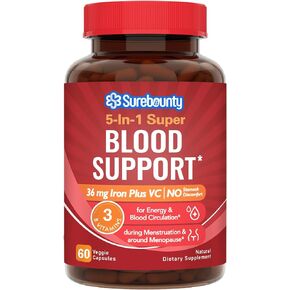 Iron Supplement, Iron Bisglycinate with Folate, Vitamin C, B6, B12, 5-in-1 Blood Support, Gentle on Stomach, Once Daily, Vegan, 60 Capsules