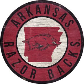 Fan Creations Arkansas Razorbacks 12" Circle with State and Team Logo Wood Sign