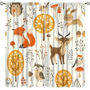 Forest Animal Kids Curtains, Watercolor Cartoon Window Treatments, Cute Animal Floral Girl Toddler Home Bedroom Living Room Drapes 42x45 Inch