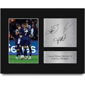 HWC Trading Kylian Mbappe, Lionel Messi & Neymar Jr PSG 16 x 12 inch (A3) Printed Gifts Memorabilia Signed Autograph Photograph Display for Football Fans and Supporters - 16" x 12" Framed
