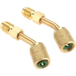 R410A Adapter 5/16" SAE Female Quick Couplers to 1/4" SAE Male Flare, 2 PC 45 Degree Angled Charging Vacuum Adapter, Used for R410a with Thimble Mini Split System, HVAC and Refrigeration Service
