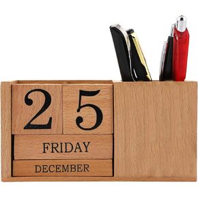 Calendar Block - Wooden Perpetual Desk Calendar - Home and Office Decor, 6.5 x 2.0 x 3.5 inches (Steam Beach)