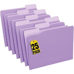 1InTheOffice Purple File Folders Letter Size, 1/3 Cut Tab File Folder, Violet File Folder, Colored File Folders, 25 Pack
