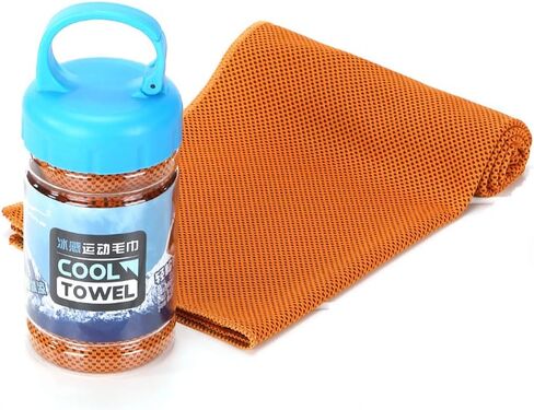 Cooling Towel, Microfiber Quick Cooling for Yoga Sport Running Gym Camping Fitness with Handle Bottle（Orange） in Kuwait