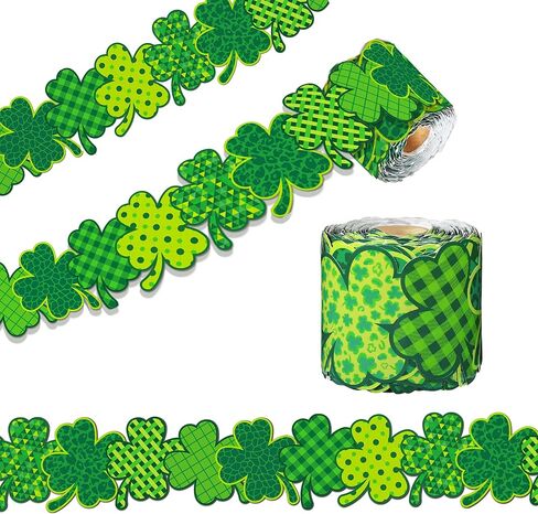 68.9 قدم شامروك لوحة إعلانات زخارف الحدود لحفلة عيد القديس باتريك، الجاموس الأخضر منقوشة الحدود لفة تقليم للمدرسة، الفصول الدراسية، مكتب جدار السبورة ديكور in Kuwait
