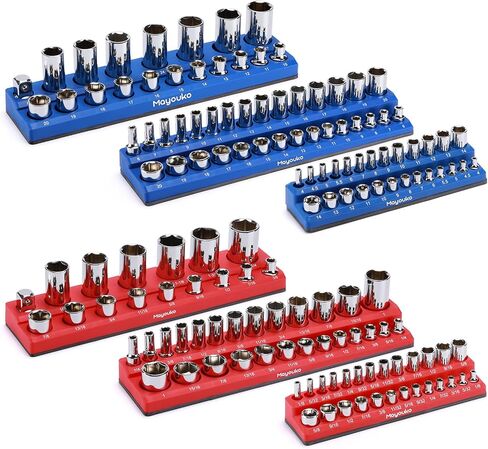 Mayouko 3 قطع منظم مقبس مغناطيسي SAE، 1/4 بوصة، 3/8 بوصة، 1/2 بوصة، طقم حامل مقبس مغناطيسي، SAE أحمر، يحمل 68 مقبسًا in Kuwait