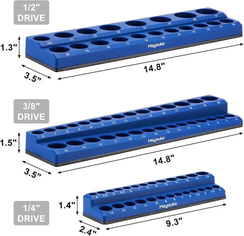 Mayouko 3 قطع منظم مقبس مغناطيسي SAE، 1/4 بوصة، 3/8 بوصة، 1/2 بوصة، طقم حامل مقبس مغناطيسي، SAE أحمر، يحمل 68 مقبسًا in Kuwait