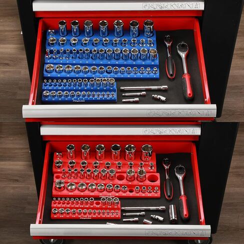 Mayouko 3 قطع منظم مقبس مغناطيسي SAE، 1/4 بوصة، 3/8 بوصة، 1/2 بوصة، طقم حامل مقبس مغناطيسي، SAE أحمر، يحمل 68 مقبسًا in Kuwait